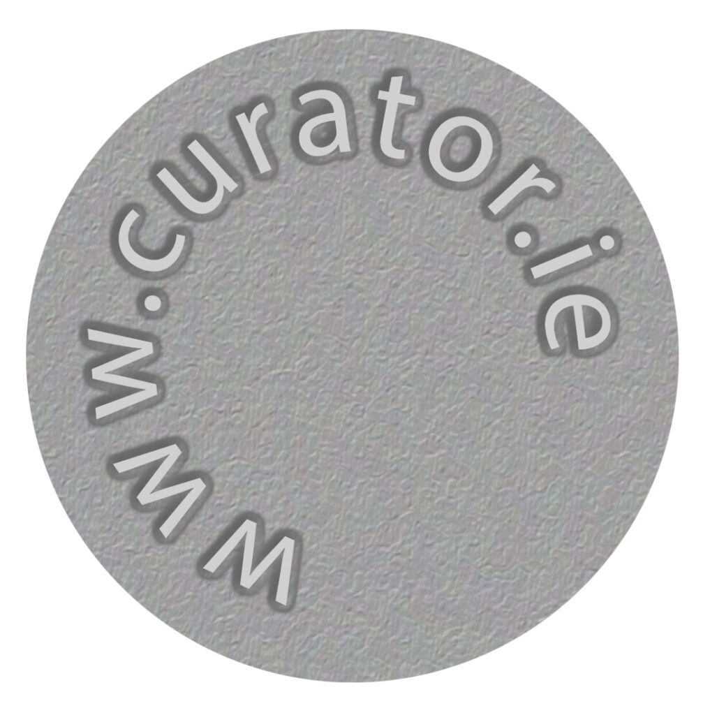 circle of texture grey back ground with the words www.curator.ie embossed on it. designed by Ciarán n Walsh